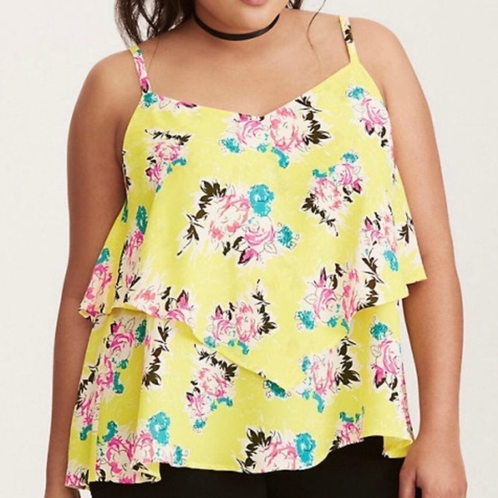 Torrid Tank Top Bright Yellow Floral 4X Lightweight Flowy Beachy